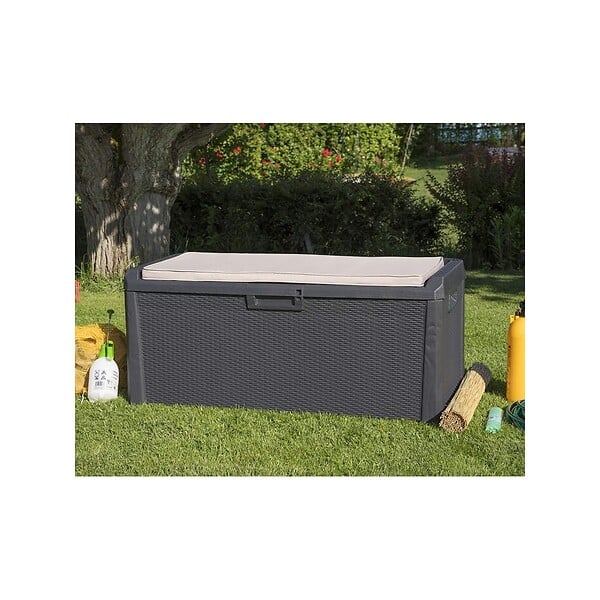 TOOMAX - Coffre de jardin en résine 560 Litres Gris Anthracite Cousin inclus Effet rotin L147xP72xH65 cm TOOMAX - large