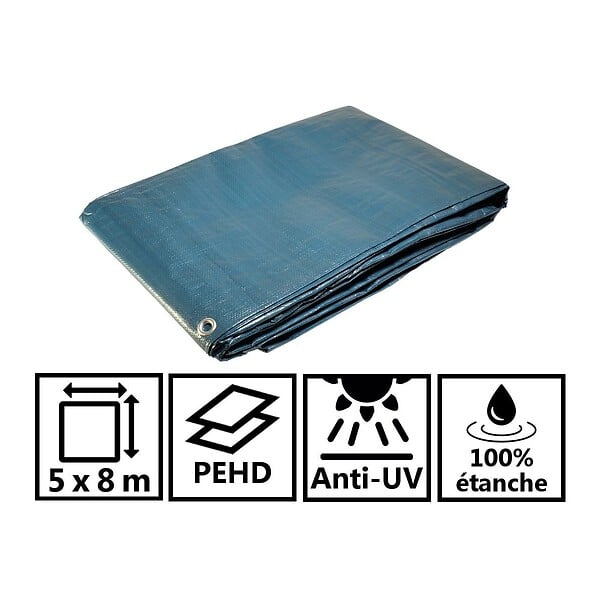 UNIVERS DU PRO - Bâche plastique 5 x 8 m Bleue et Verte Polyéthylène 150g/m² - large