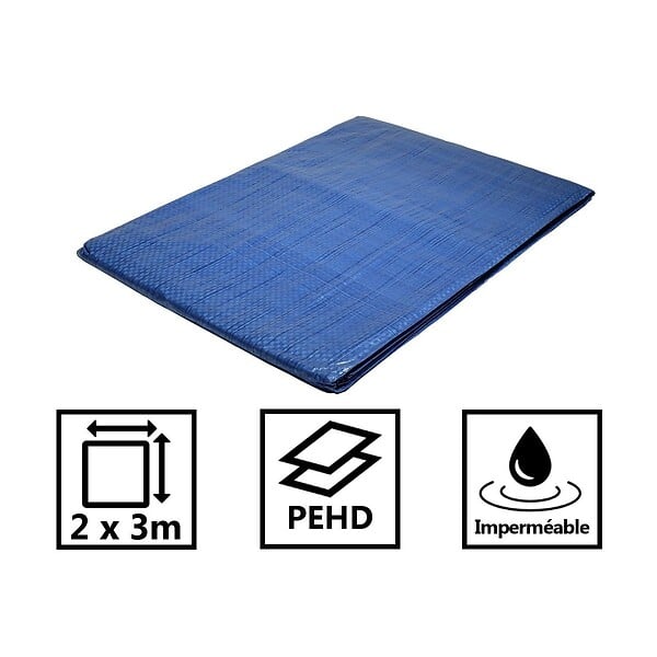 TECPLAST - Bâche de jardin 2 x 3 m Bleue et verte Etanche Polyéthylène 80g/m² - large