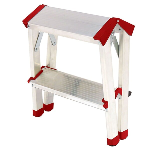 BRIXO - Escabeau 2 marches Marche-pied Aluminium Charge 125 kg Pliable Pieds anti-dérapants BRIXO - large