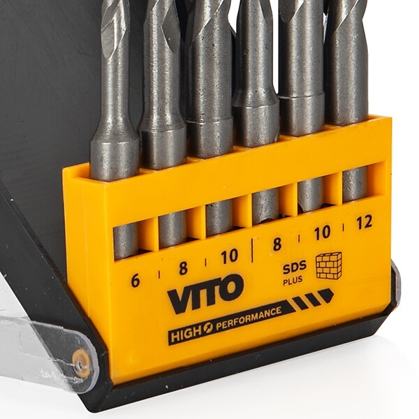VITO - Coffret de 6 Forets SDS PLUS Diam Ø 6 | 8 | 10 | 12 mm Spécial PIERRE VITO - large
