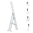 HOSTRÃ–M - Echelle transformable 3 plans StablePro 3x14 marches aluminium extensible coulissante, 6 positions, hauteur travail max 9,62m, garantie 5 ans, Hostrom - vignette