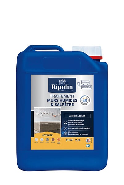 RIPOLIN - Traitement murs humides et salpêtre - Bidon 2,5L - large