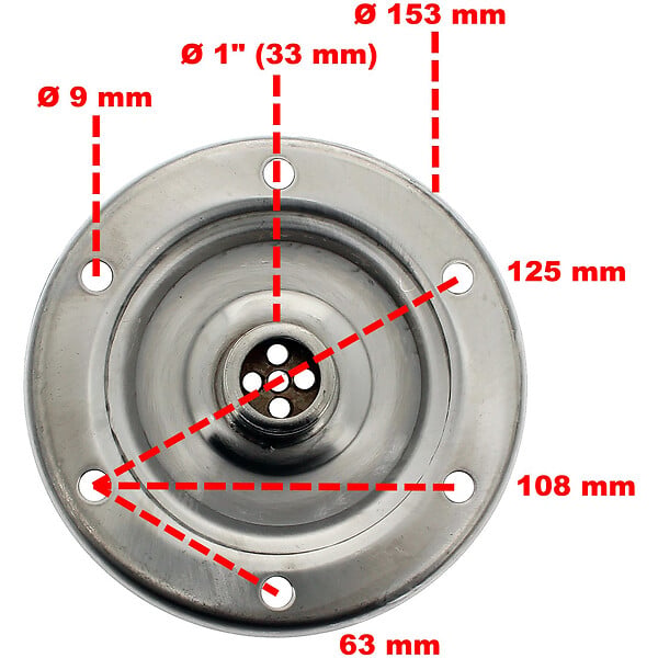 GT MARKET - Bride 1' (33 mm) en inox pour réservoir à pression et surpresseur 24, 50 et 100 litres - large