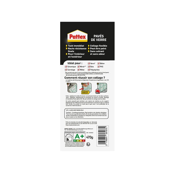 PATTEX - Colle pour pavés de verre - Gamme Rationnelle - Blanc 470g - large