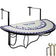 TECTAKE - Table de balcon rabattable 75 x 65 x 62 cm blanc/bleu - vignette
