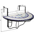TECTAKE - Table de balcon rabattable 75 x 65 x 62 cm blanc/bleu - vignette