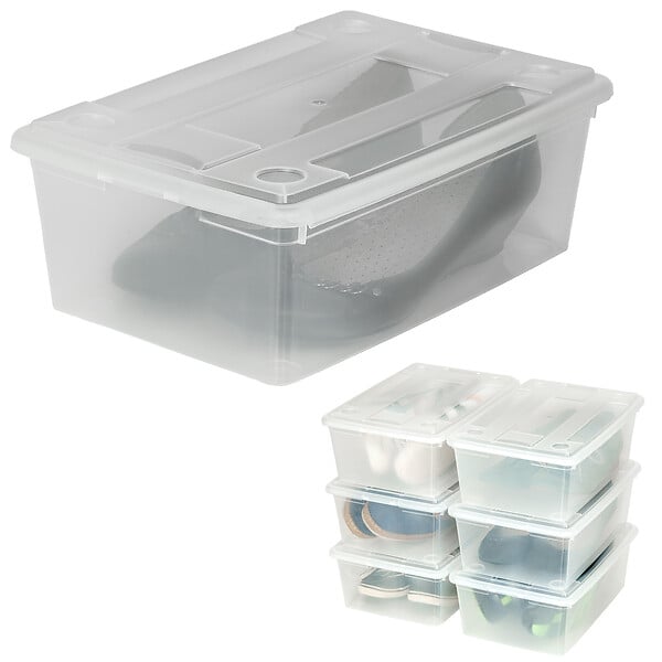 TECTAKE - 6 boîtes de rangement plastique blanc transparent - large