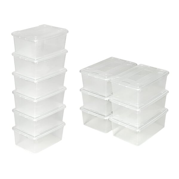 TECTAKE - 24 boîtes de rangement plastique blanc transparent - large