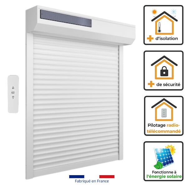VOLET-MOUSTIQUAIRE - Volet Roulant SOLAIRE H170 cm x L150 cm en Alu Blanc - large
