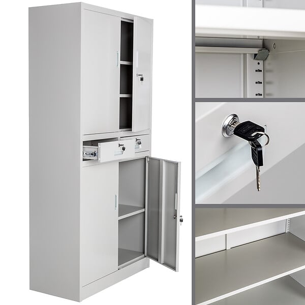 TECTAKE - Armoire métallique de classement avec 2 tiroirs 40 x 90 x 180 cm gris - large