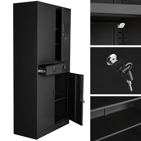 TECTAKE - Armoire métallique de classement avec 2 tiroirs 40 x 90 x 180 cm noir - large