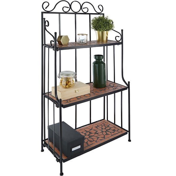 TECTAKE - Etagère pour plantes mosaïque 3 niveaux marron terracotta - large
