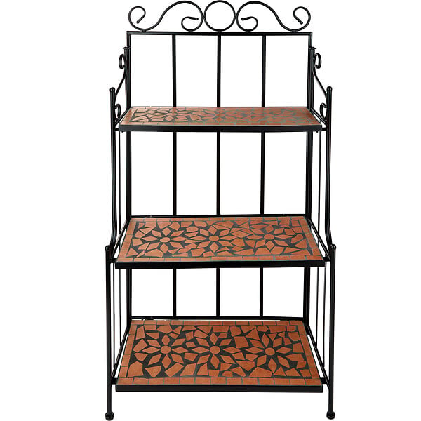 TECTAKE - Etagère pour plantes mosaïque 3 niveaux marron terracotta - large