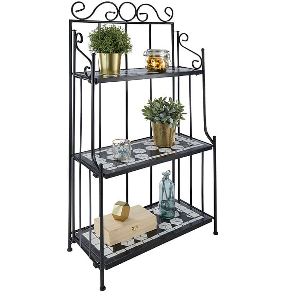 TECTAKE - Etagère pour plantes mosaïque 3 niveaux noir/blanc - large