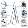 HOSTRÃ–M - Echelle transformable 3 plans StablePro 3x8 marches aluminium extensible coulissante, 6 positions, hauteur travail max 5,05m, garantie 5 ans, Hostrom - vignette