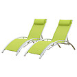 HAPPY GARDEN - Lot de 2 transats GALAPAGOS en textilène vert - aluminium blanc - vignette