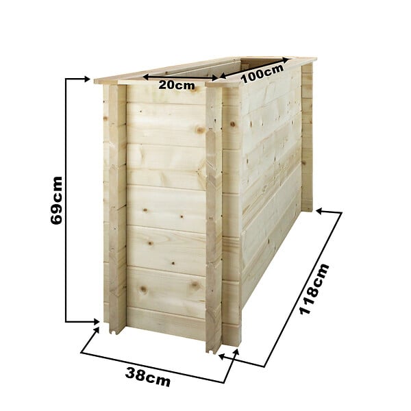 TIMBELA - Plate-bande surélevée en bois - 118x38xH69 cm - bois massif pin/épicéa 28 mm - Timbela M615 - large