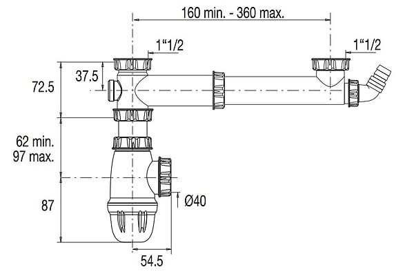 VALENTIN - Tubulure pour évier 2 cuves avec siphon et prise mixte - VALENTIN - 00 780200 001 00 - large