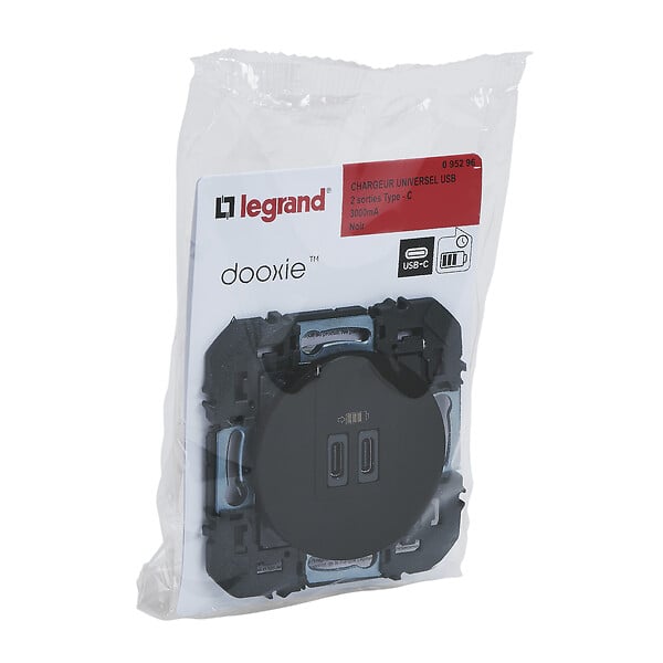 LEGRAND - Chargeur mural double USB-C Legrand Dooxie - 15W - Noir - large