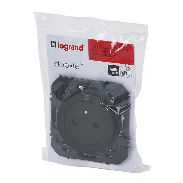 LEGRAND - Prise de courant surface 2P+T - Dooxie - Noir - Chargeur USB-C - large