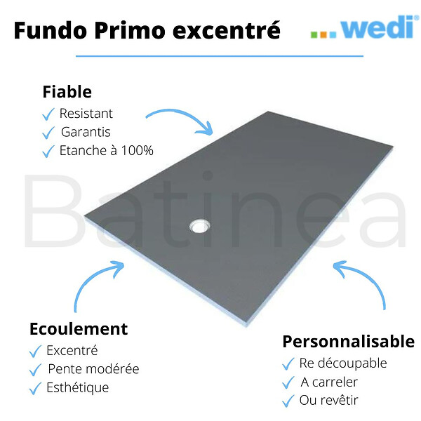 WEDI - Receveur à carreler FUNDO PRIMO écoulement centré - Rectangulaire : 1200 x 900 x 40 mm - large