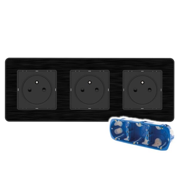 ZENITECH - Prise 2P+T 3x16A - Easy Eject complet - métal Noir brossé Kouro - Zenitech - large