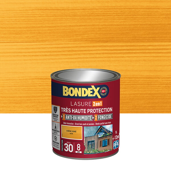 BONDEX - Lasure extérieure Très Haute Protection Chêne Doré Satin 1L - large