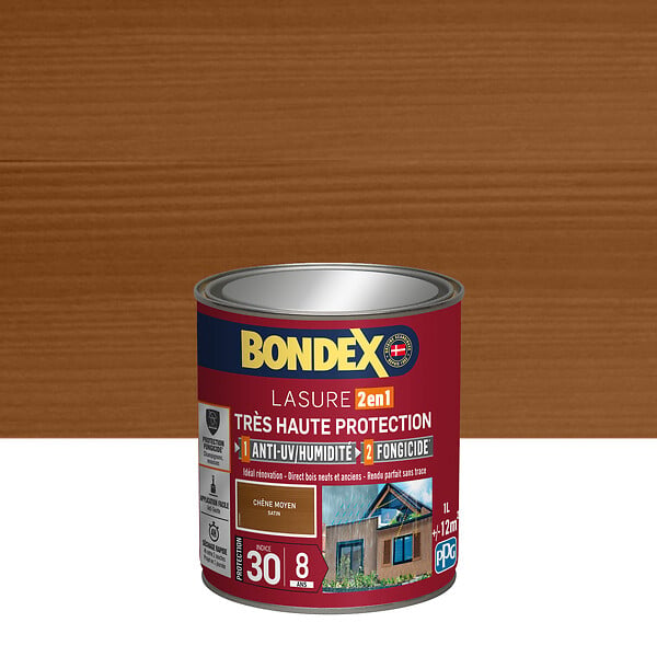 BONDEX - Lasure satinée extérieure - Bondex - Chêne moyen - 1L - large