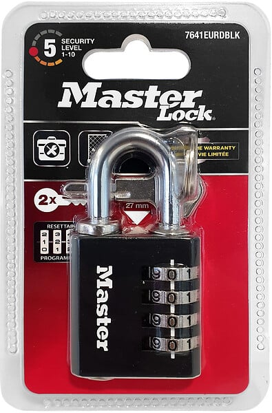 MASTER LOCK - Cadenas combinaison avec clé de secours 40mm - corps en zinc - large