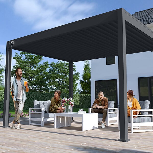 OMBREA - Pergola bioclimatique autoportante en aluminium Ombréa VS - Anthracite - 3x4m - large