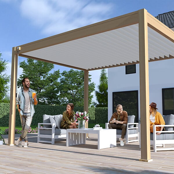 OMBREA - Pergola bioclimatique autoportante 3x4m bois et blanc - large