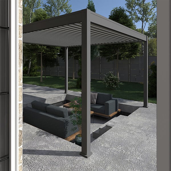 OMBREA - Pergola bioclimatique autoportante - Anthracite - 4x4m - large