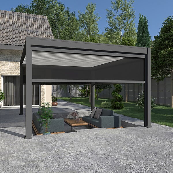 OMBREA - Pergola bioclimatique autoportante - Anthracite/blanc - 4x4m - large