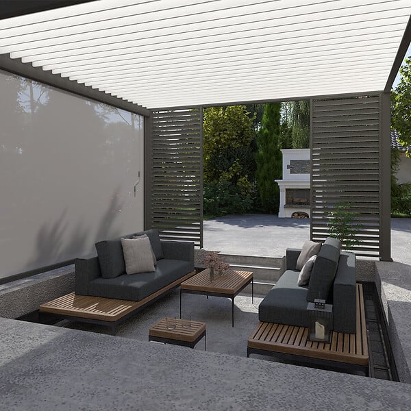 OMBREA - Pergola bioclimatique autoportante - Anthracite/blanc - 4x4m - large