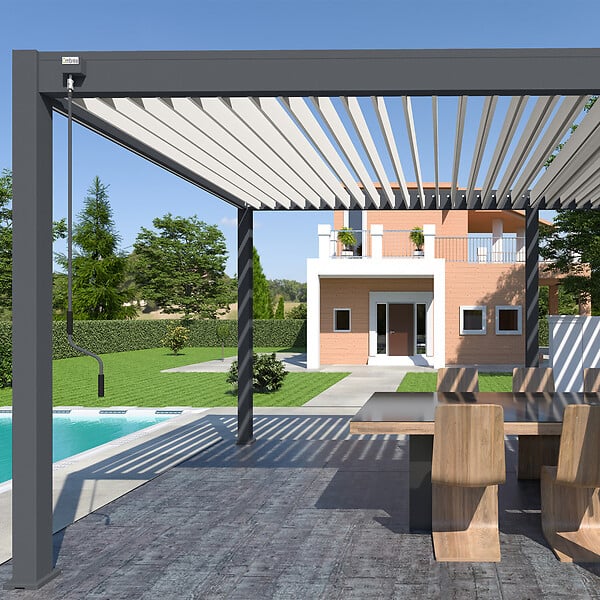 OMBREA - Pergola bioclimatique autoportante - Anthracite/blanc - 3x6m - large