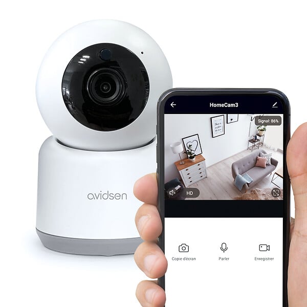 AVIDSEN - Caméra IP intérieure HomeCam 3 Blanc WiFi 360° - large