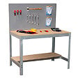 SIMON RACK - établi d'atelier métallique complet SimonRack Simonwork BT2 1200 gris/bois 1445x1210x600mm, panneau perforé et étagère, capacité de charge 600kg Simon Rack - vignette