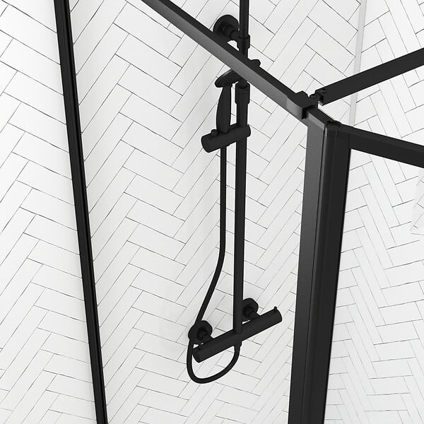 AURLANE - Paroi de Douche avec Volet Pivotant - Cadre et Bras Alu. NOIR MAT - 80+40x200cm - DARK CONTOURING - large