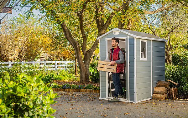 KETER - Abri de jardin en résine Manor 46 S - Gris et blanc - L.130xH.198xP.192cm - large