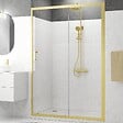 AURLANE - Porte de douche Coulissante 140x200cm - Profilés Or Doré Brossé - Verre Trempé 6mm - GOLDY CRUSH - vignette