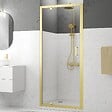AURLANE - Porte de douche Pivotante 90x200cm - Profilés Or Doré Brossé - Verre Trempé 6mm - GOLDY CRUSH - vignette