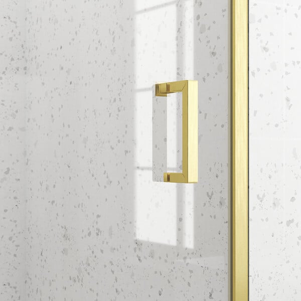 AURLANE - Porte de douche Pivotante 90x200cm - Profilés Or Doré Brossé - Verre Trempé 6mm - GOLDY CRUSH - large