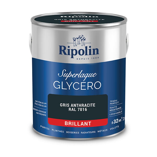 RIPOLIN - Peinture laque glycéro brillante - Gris Anthracite - 2 L - large