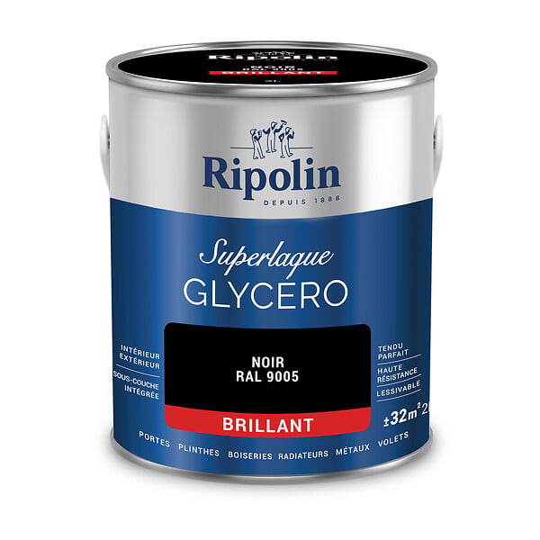 RIPOLIN - Laque glycérophtalique brillante - Noir - 2L - large