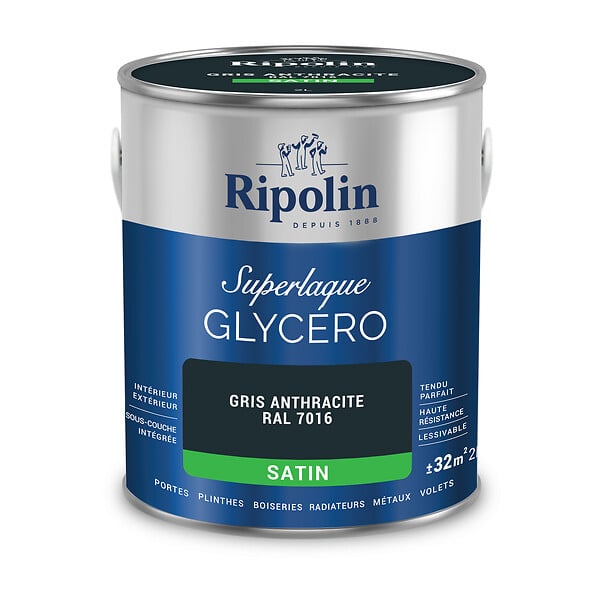RIPOLIN - Laque glycéro satinée - Gris anthracite RAL 7016 - 2 L - large