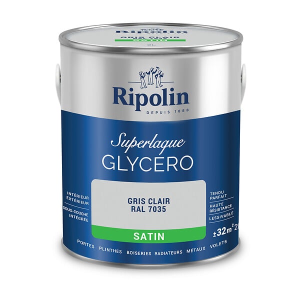 RIPOLIN - Peinture laque glycéro satinée - Gris Clair RAL 7035 - 2 L - large