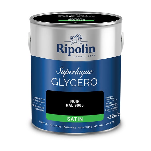 RIPOLIN - Laque glycéro satinée Noir - 2L - large