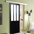 GD MENUISERIES - Porte Coulissante Atelier Noir Vitrée H204 x L73 cm, Rail Alu - vignette