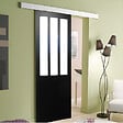 GD MENUISERIES - Porte Coulissante Atelier Noir Vitrée H204 x L83 cm, Rail Alu - vignette